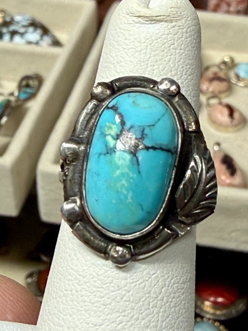 Old Vintage sterling silver Turquoise cabochon ring